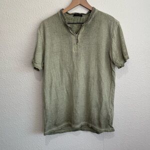 Made in Italy Womens XL Green‎ Ombre Linen Cotton Textured Blouse Coastal Boho